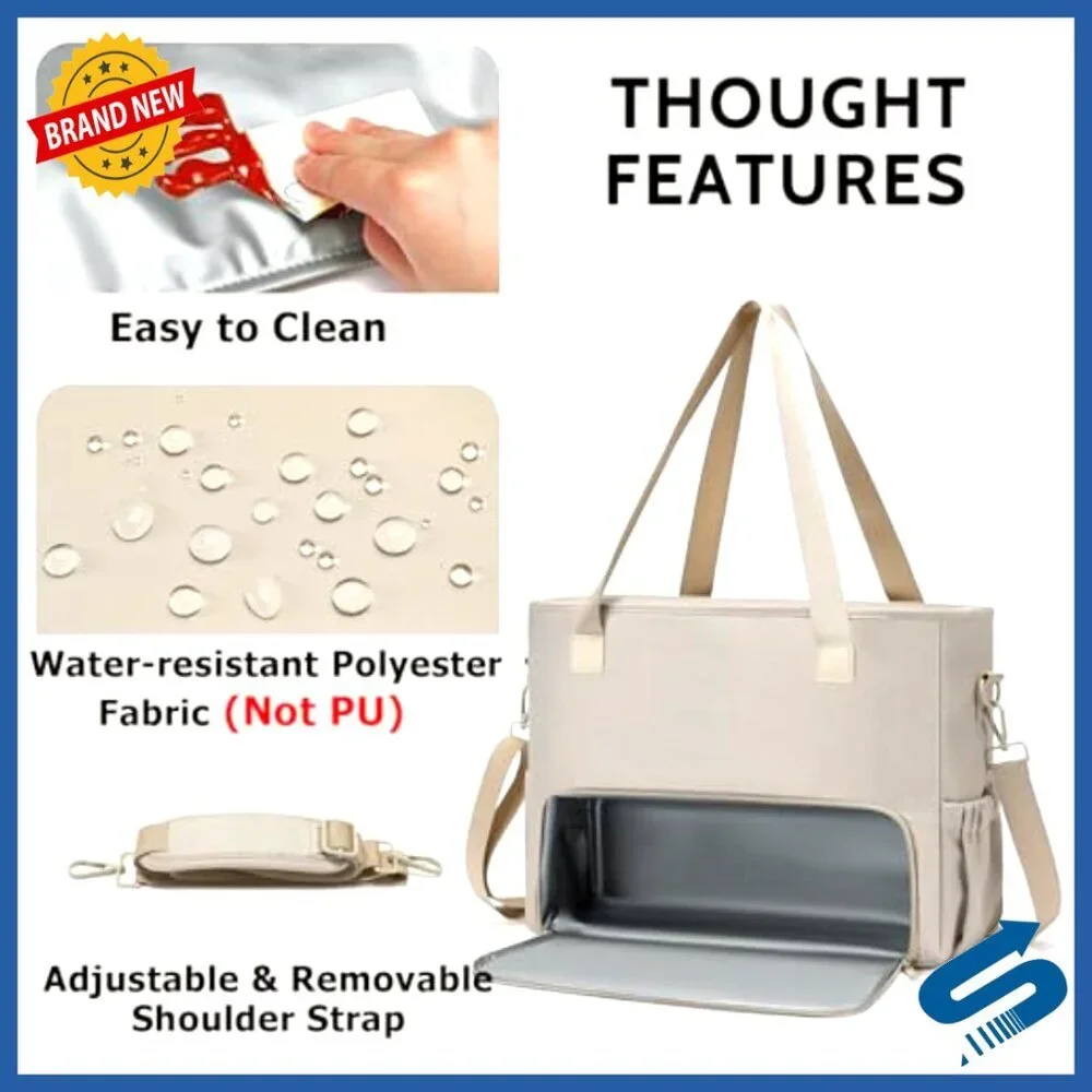 Canvas Tote Bag with Insulated Lunch Compartment and Laptop Sleeve
